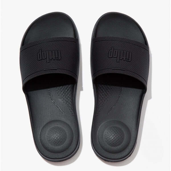 FitFlop IQUSHION Womens Rubber Sliders All Black