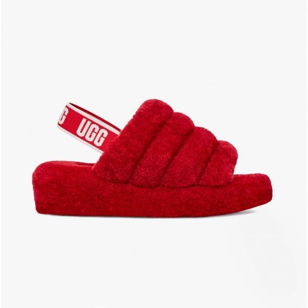 UGG FLUFF YEAH SLIDE Womens Sheepskin Slippers Ribbon Red Shuperb