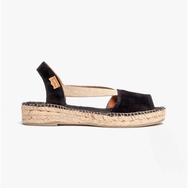 ELLA Ladies Suede Open Toe Espadrilles Black