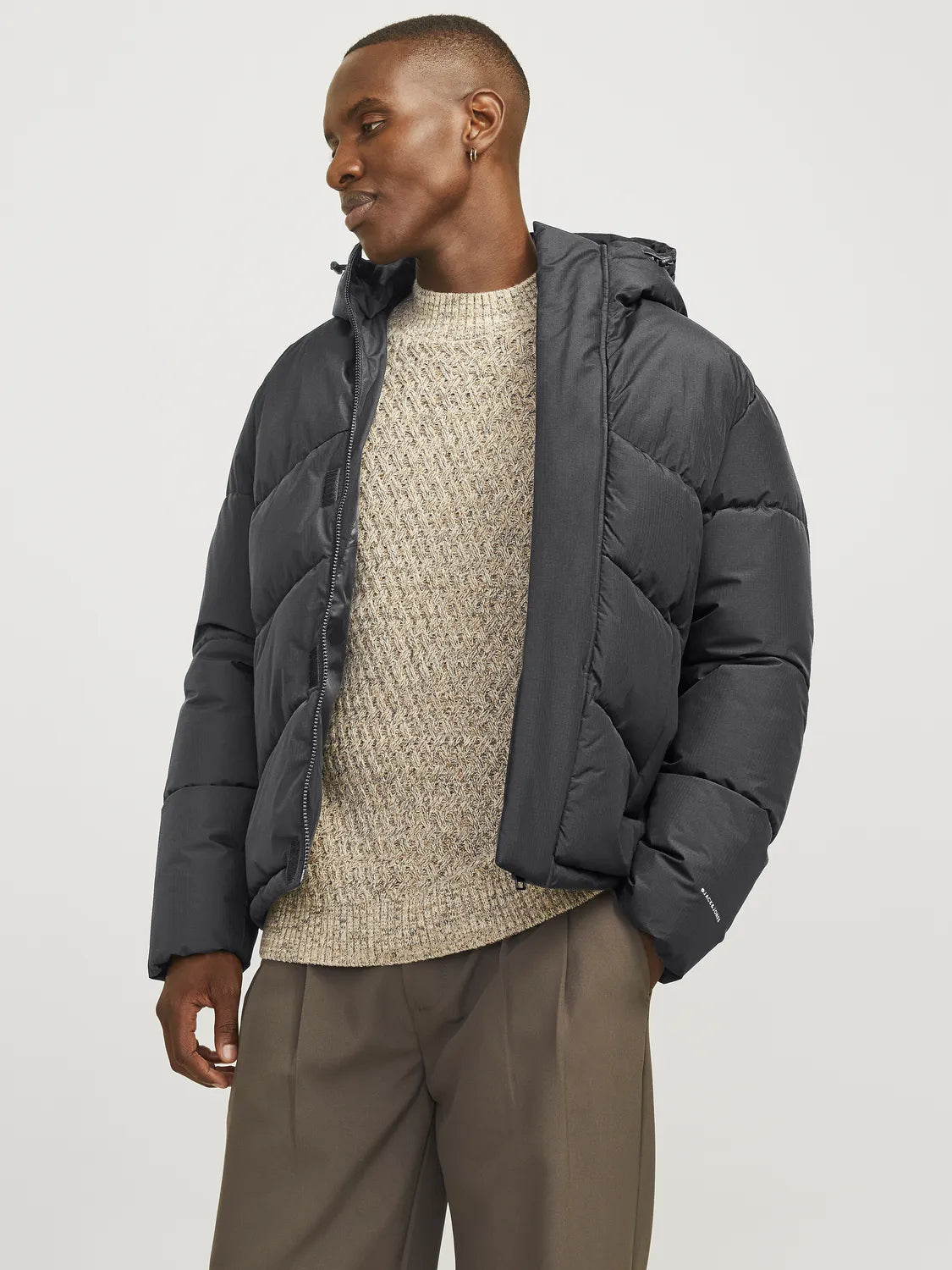 Mens grey padded jacket best sale