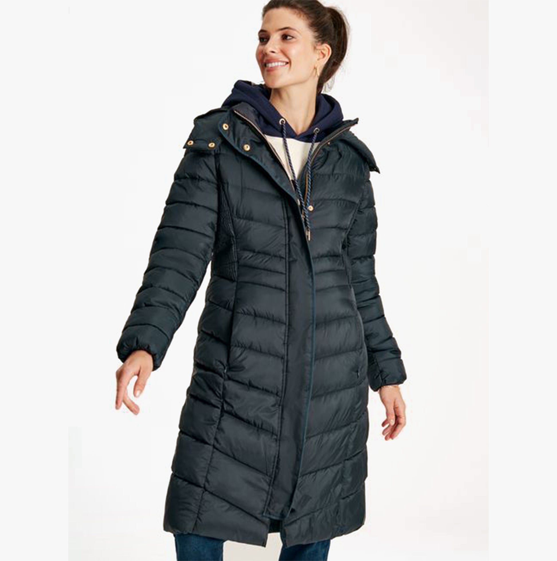 Joules PEMBURY Womens Long Padded Coat Dark Navy Shuperb