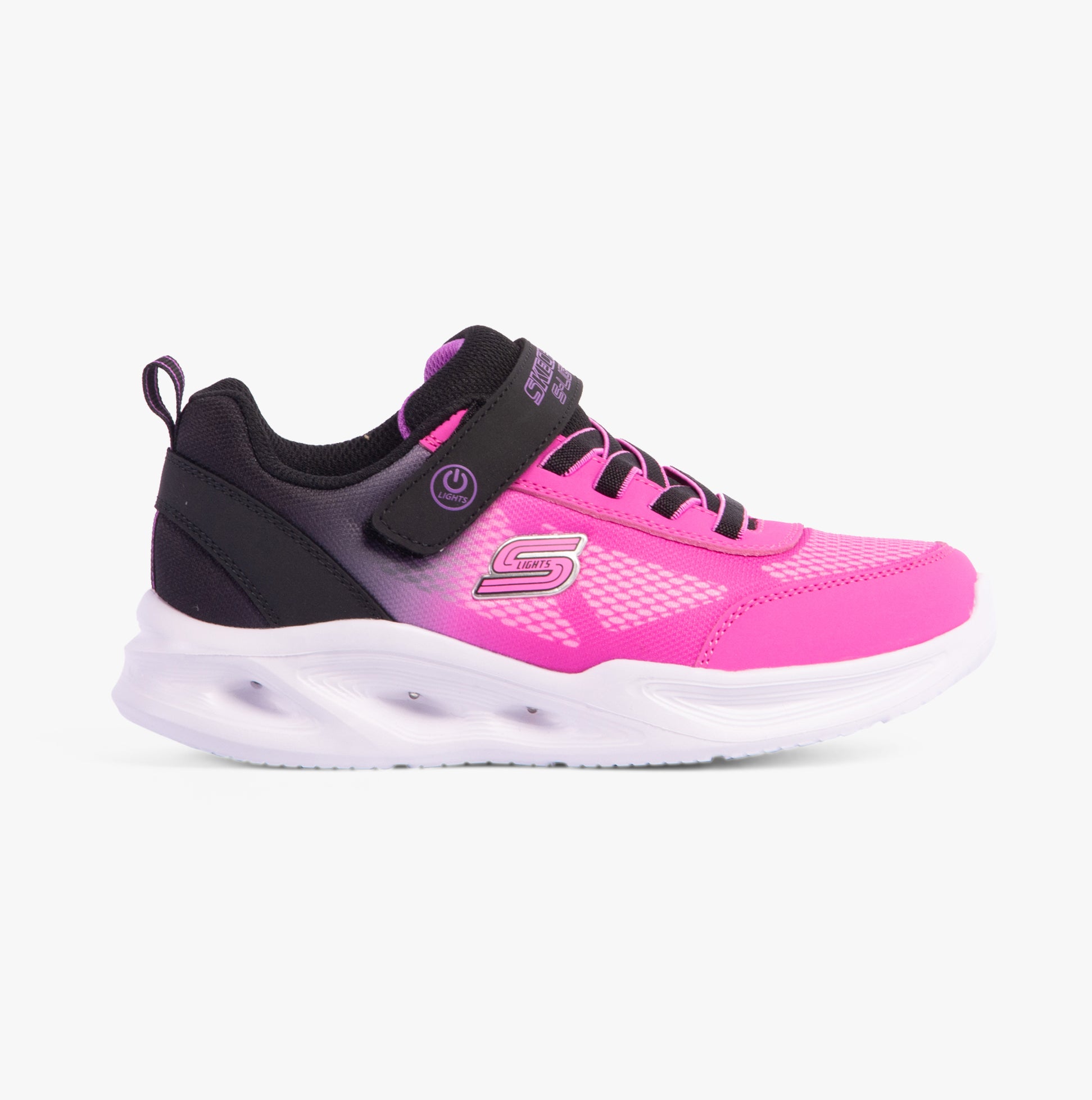 303714L BKHP SKECHERS SOLA GLOW OMBRE DE Girls Trainers Black Hotpink