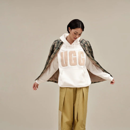 UGG REY UGGFLUFF LOGO Womens Hoodie Nimbus / Sand - Shuperb