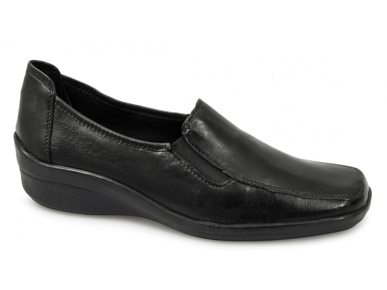 Mod Comfys KAITLIN Womens Leather Wedge Loafers Black | Shuperb