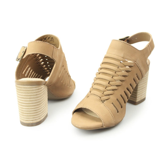 Hush Puppies SIDRA MALIA Ladies Nubuck Leather Slingback Heeled Sandals Tan - Shuperb