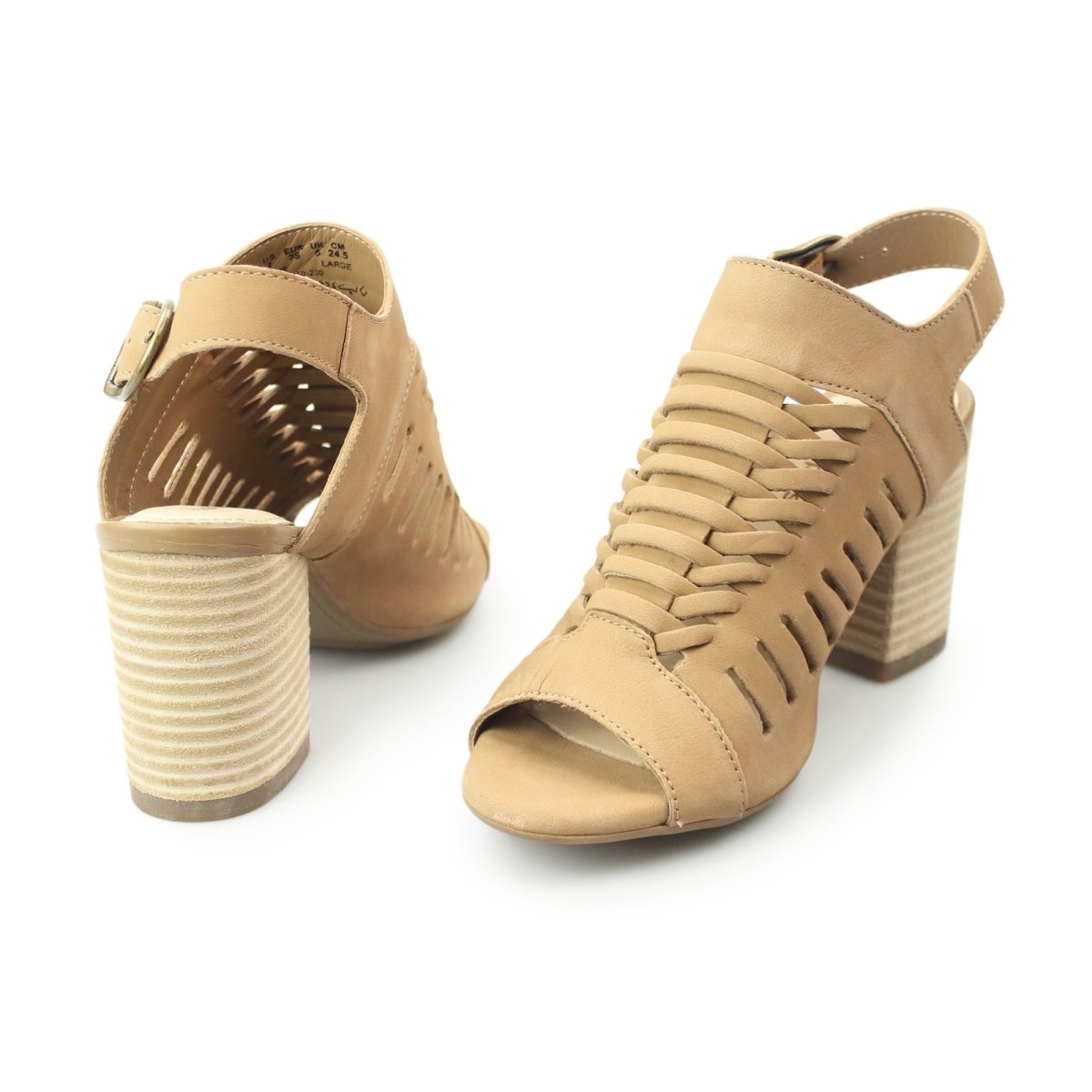 Hush Puppies SIDRA MALIA Ladies Nubuck Leather Slingback Heeled Sandals Tan - Shuperb