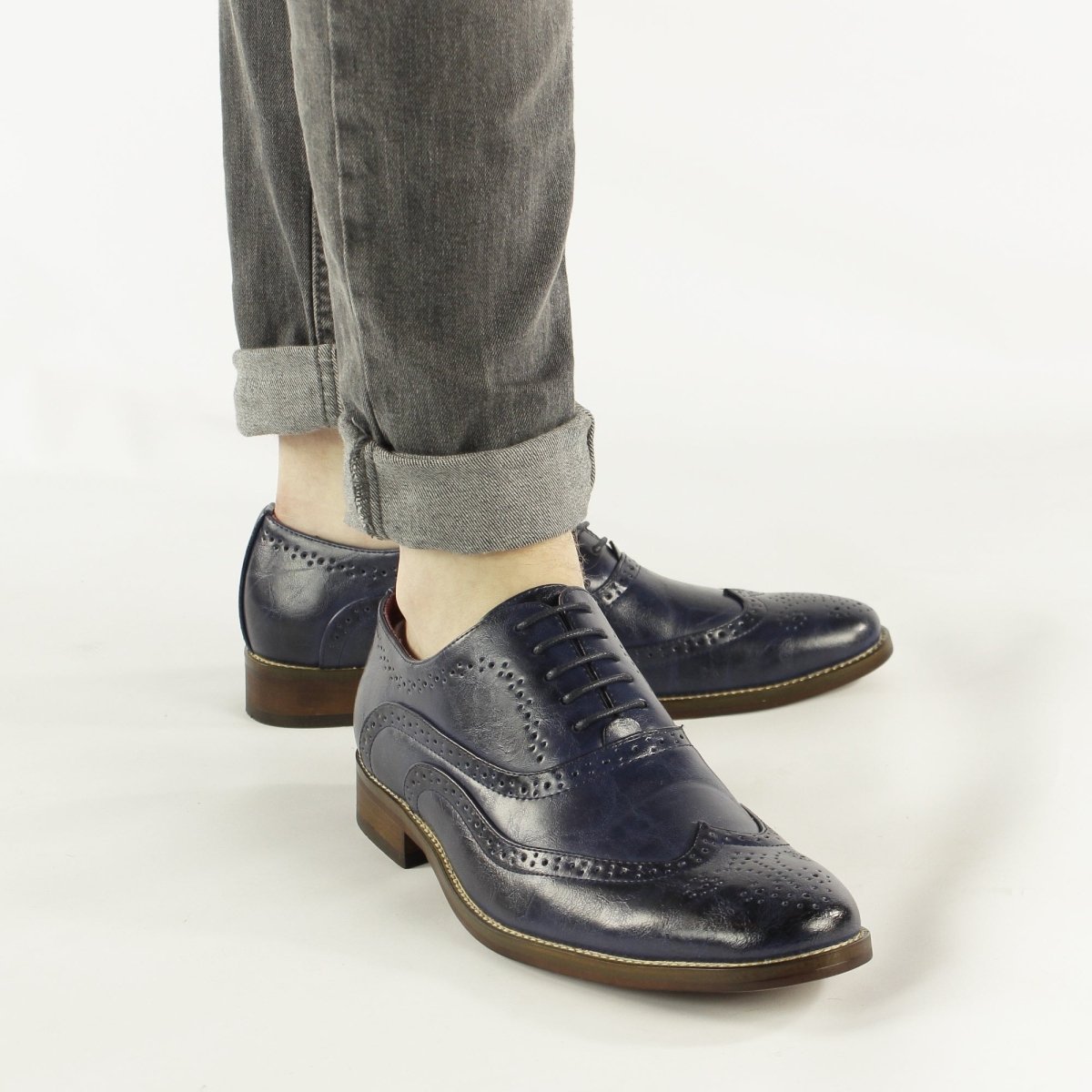 Goor FRANCIS Mens Leather Brogue Shoes Aegean Blue - Shuperb