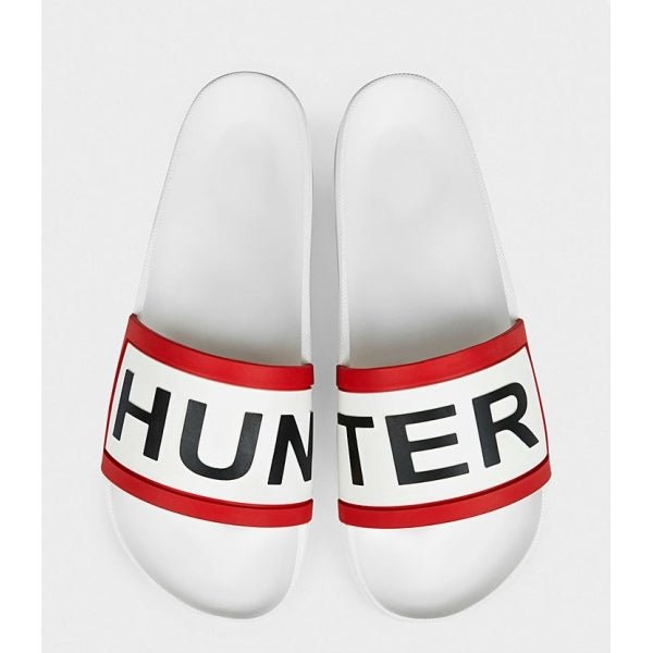 Hunter ORIGINAL ADJUSTABLE SLIDES Mens PU Pool Sliders White - Shuperb