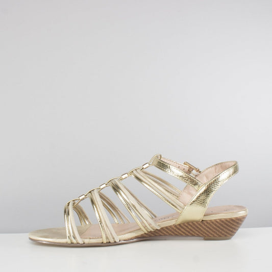 Comfort Plus ACTON Ladies Strappy Wedge Sandals Gold - Shuperb