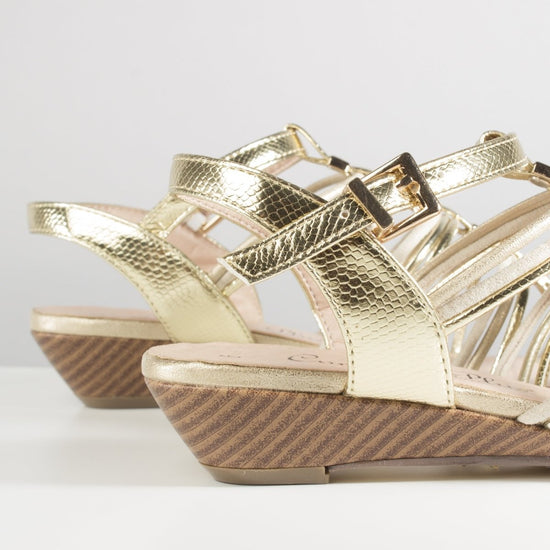 Comfort Plus ACTON Ladies Strappy Wedge Sandals Gold - Shuperb