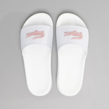 Lacoste CROCO SLIDE 119 3 Ladies Sliders White/Pink - Shuperb