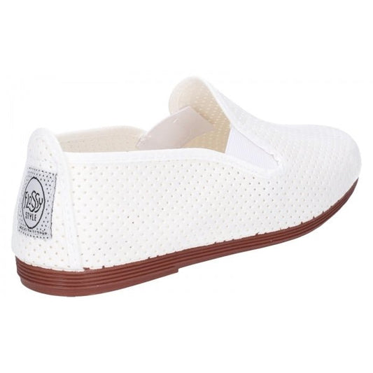 Flossy PULGA Ladies Perforated Slip On Plimsolls White - Shuperb