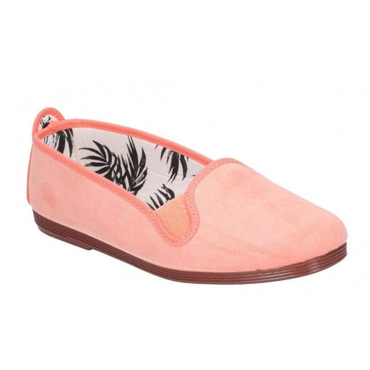 Flossy DOSIER Ladies Canvas Slip On Plimsolls Coral - Shuperb