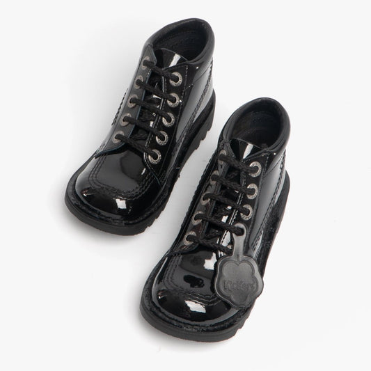 Kickers KICK HI Kids Patent Leather Boots Black - Shuperb