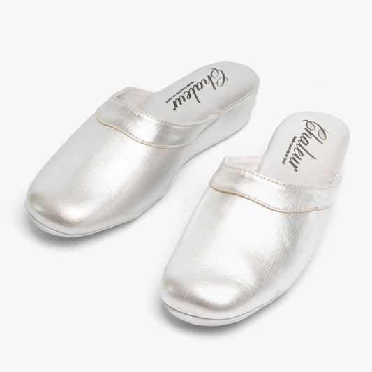 Chaleur FLORENCE Ladies Mule Slippers Silver - Shuperb