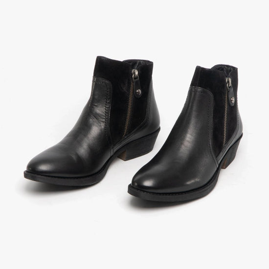 Hush Puppies ISLA Ladies Leather Ankle Boots Black - Shuperb