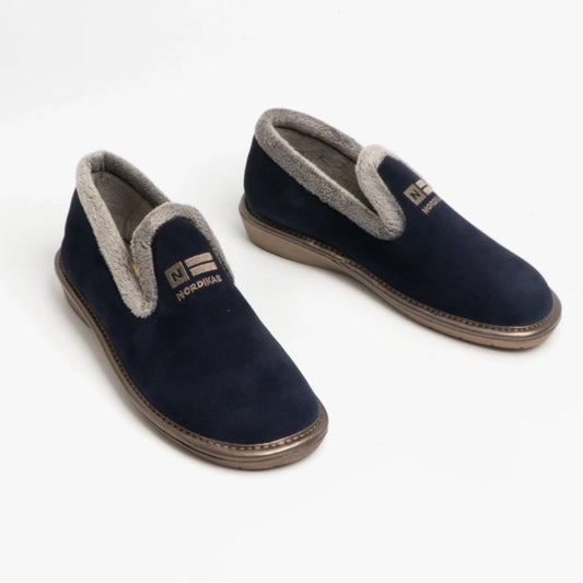 Nordikas 305 (AFELPADO) Ladies Suede Full Slippers Marine Blue - Shuperb