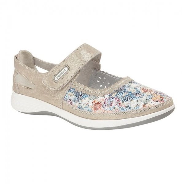 Boulevard DELIAH Ladies Suede Wide Fit Shoes Grey Floral - Shuperb