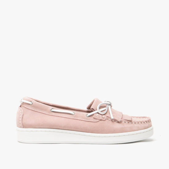 Barbour KLARA Ladies Suede Fringe Loafers Pink - Shuperb