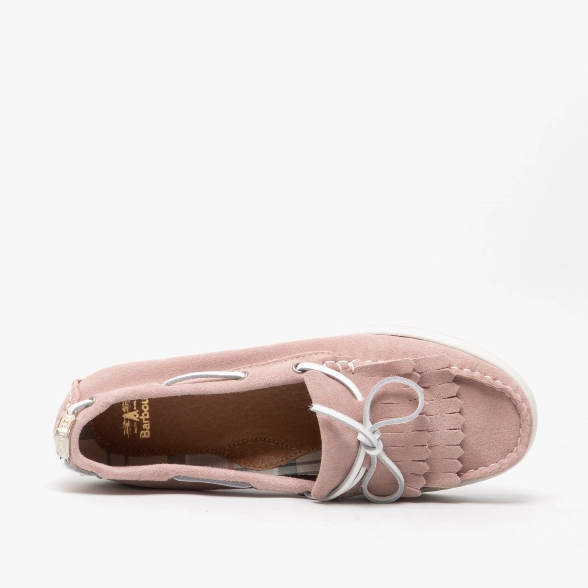 Barbour KLARA Ladies Suede Fringe Loafers Pink - Shuperb