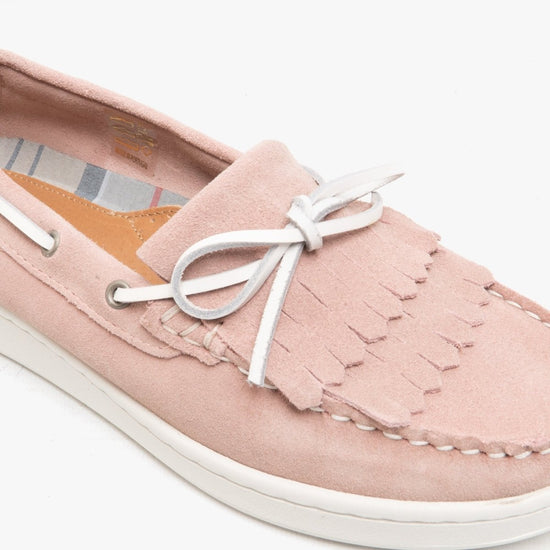 Barbour KLARA Ladies Suede Fringe Loafers Pink - Shuperb