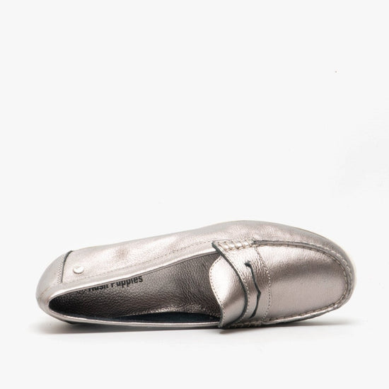 Hush Puppies PAIGE Ladies Leather Loafers Silver - Shuperb