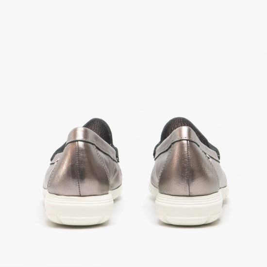 Hush Puppies PAIGE Ladies Leather Loafers Silver - Shuperb