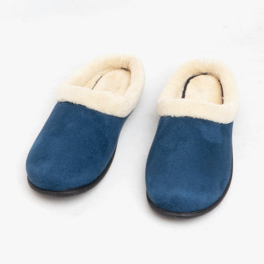 HOS Comfort SOPHIE Ladies Teddy Lined Mules Navy - Shuperb