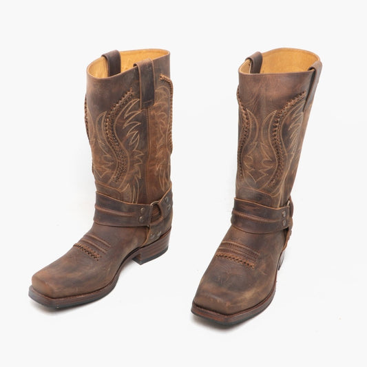 Sendra 11859 Mens Leather Mid Calf Harness Cowboy Boots Brown - Shuperb