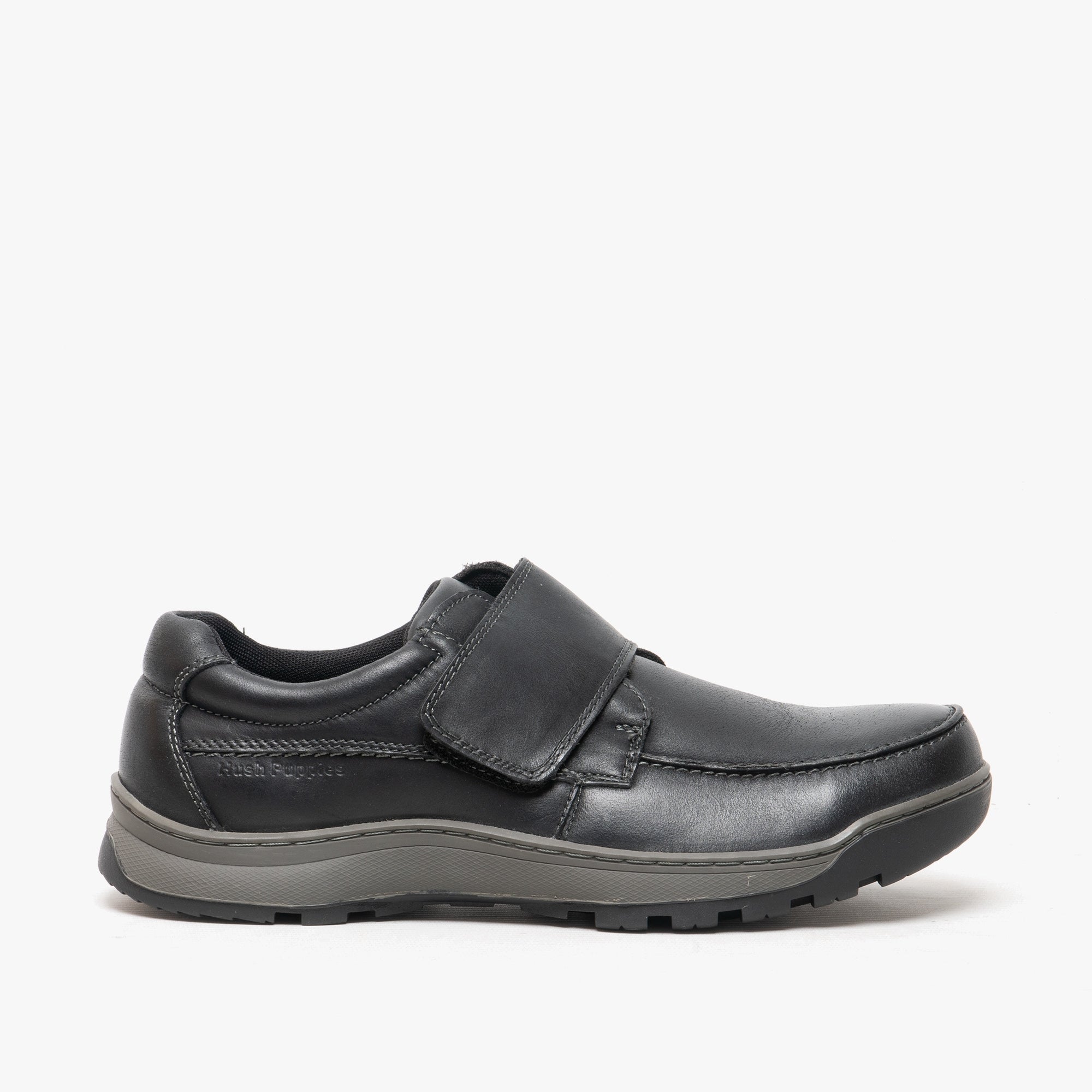 Hush Puppies CASPER Mens Leather Touch Fasten Shoes Black | Shuperb