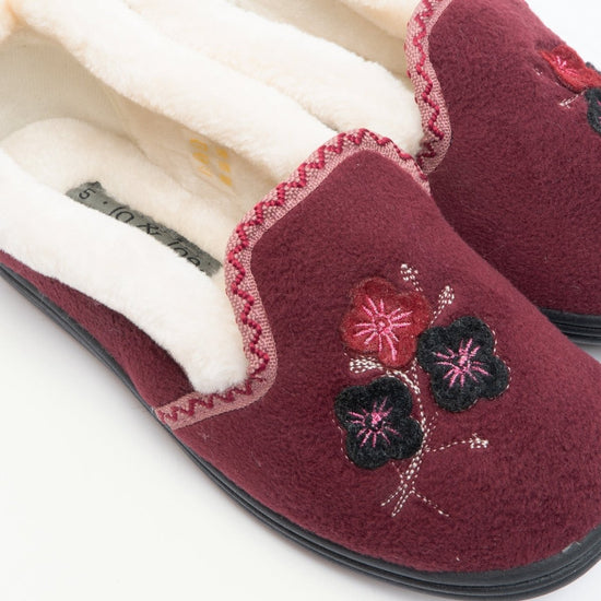 Jo & Joe EDITH Ladies Full Slippers Burgundy - Shuperb