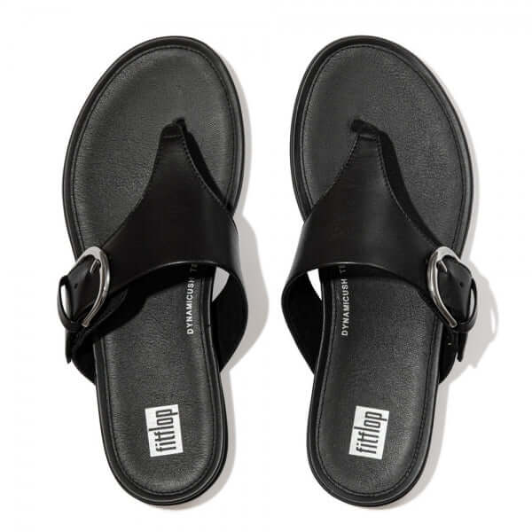 FitFlop GRACIE Ladies Leather Toe Post Sandals All Black - Shuperb