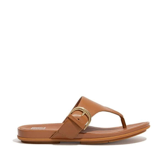 FitFlop GRACIE Ladies Leather Toe Post Sandals Light Tan - Shuperb