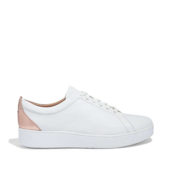 FitFlop RALLY METALLIC Ladies Leather Trainers Urban White/Rose Gold - Shuperb