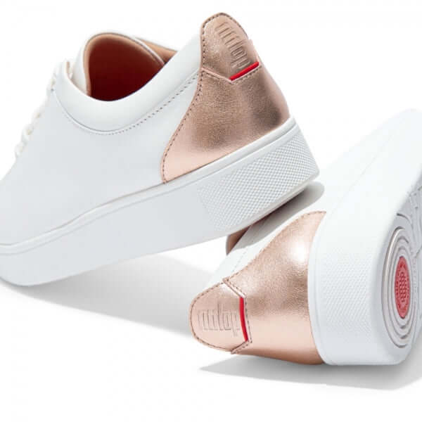 FitFlop RALLY METALLIC Ladies Leather Trainers Urban White/Rose Gold - Shuperb