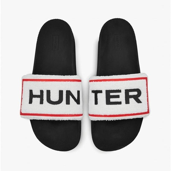 Hunter ORIGINAL LOGO SLIDE Ladies Sandals White/Black - Shuperb