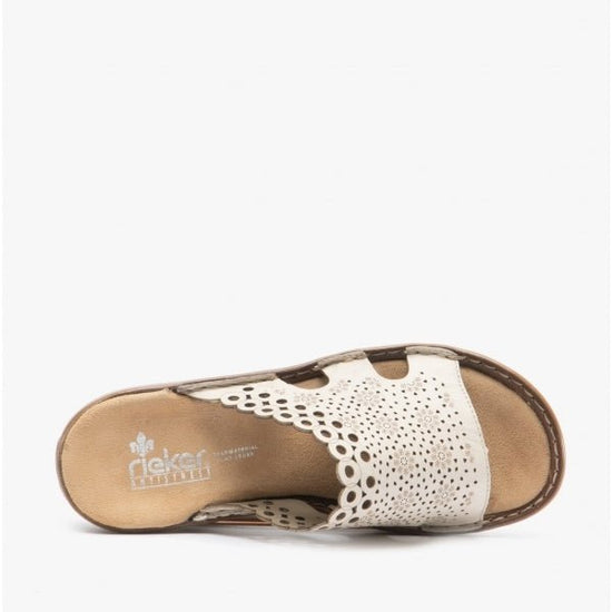 Rieker 608K6 - 60 Ladies Mule Sandals Cream - Shuperb