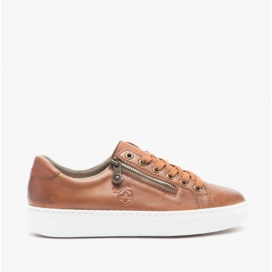 Rieker L59L1 - 25 Ladies Leather Casual Trainers Tan - Shuperb