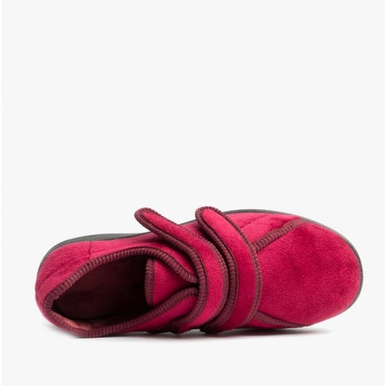 DB Shoes EUNICE Ladies Extra Wide (2E/4E) Touch Fasten Full Slippers Burgundy - Shuperb