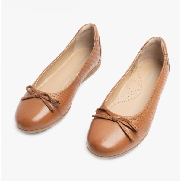 Hush Puppies JOLENE Ladies Leather Ballerina Shoes Brown - Shuperb