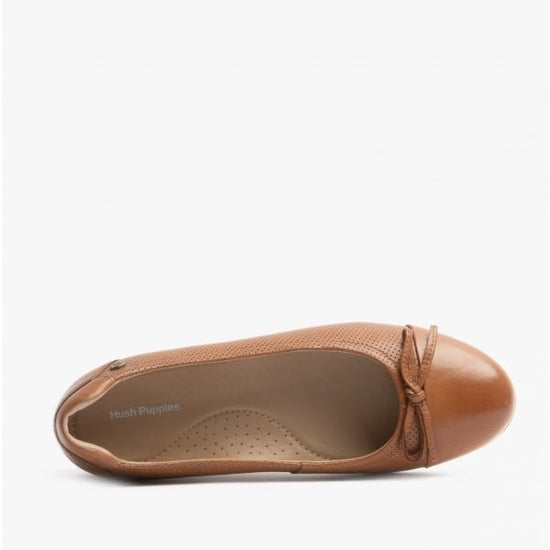 Hush Puppies JOLENE Ladies Leather Ballerina Shoes Brown - Shuperb