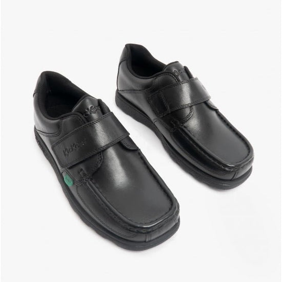 Kickers FRAGMA STRAP Boys Leather Moccasin Shoes Black - Shuperb