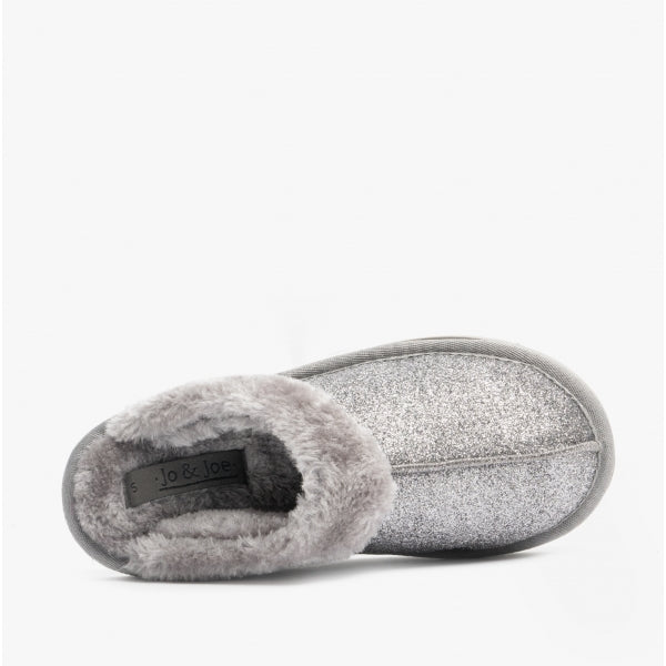 Jo & Joe SPARKLE Ladies Mule Slippers Grey - Shuperb