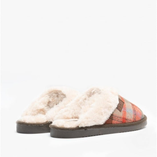 Jo & Joe SHETLAND Ladies Mule Slippers Brown Tartan - Shuperb