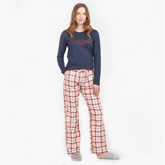 Barbour PHOEBE Ladies Cotton Blend Pyjama Set Red/Pink Tartan - Shuperb