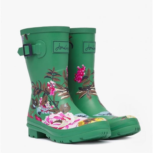 Joules MOLLY WELLY Ladies Rubber Mid - Height Wellies Green Florals - Shuperb