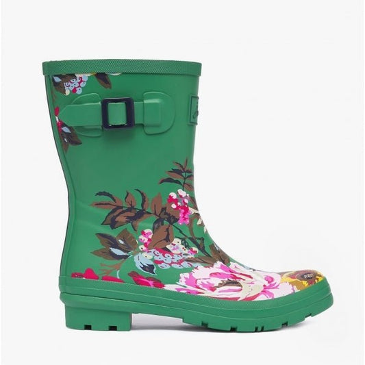 Joules MOLLY WELLY Ladies Rubber Mid - Height Wellies Green Florals - Shuperb