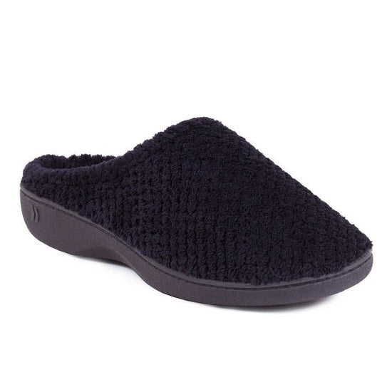 Totes Isotoner POPCORN TERRY Ladies Mule Slippers Black - Shuperb