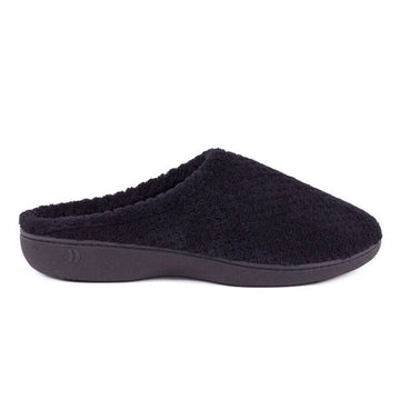 Totes Isotoner POPCORN TERRY Ladies Mule Slippers Black - Shuperb