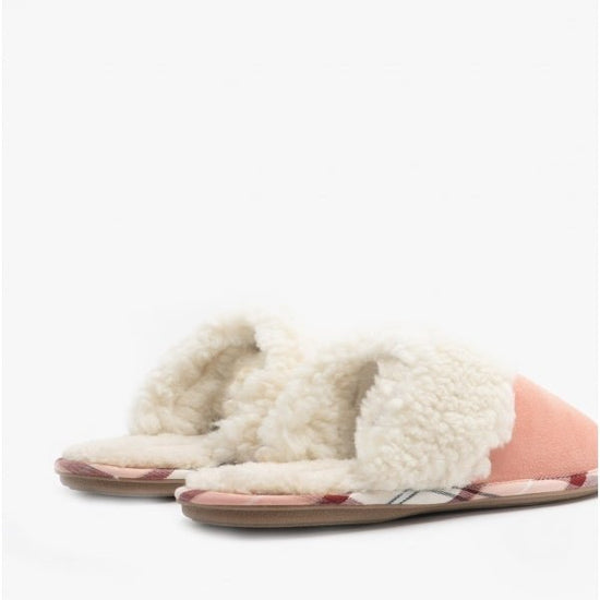 Barbour LYDIA Ladies Faux Suede Mule Slippers Pink - Shuperb